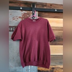 Vintage Lee Men's Maroon Short Sleeve Sweatshirt